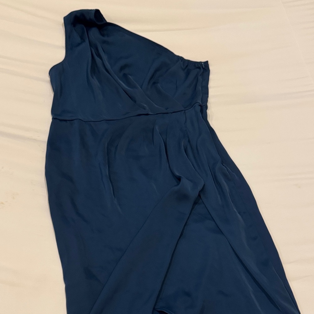 Chic One-Shoulder Navy Dress